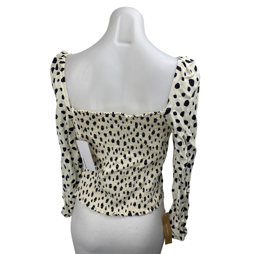 Reformation Reign White Black Polka Dots Long Sleeve Corset Bustier Crop Top 8 - Picture 3 of 5